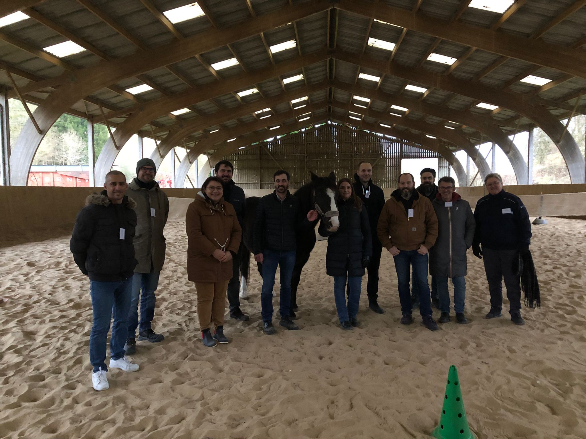 Equicoaching Morville-le-Héron — groupe observe un cheval dans un champ, nature